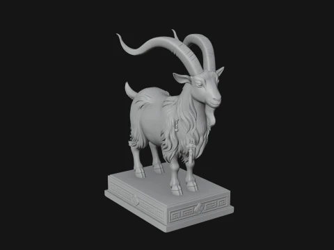 Mountain Goat on Pedestal Statue Design 4 - 3D Print Model 3D Print Model