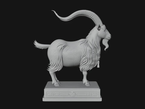 Mountain Goat on Pedestal Statue Design 4 - 3D Print Model 3D Print Model