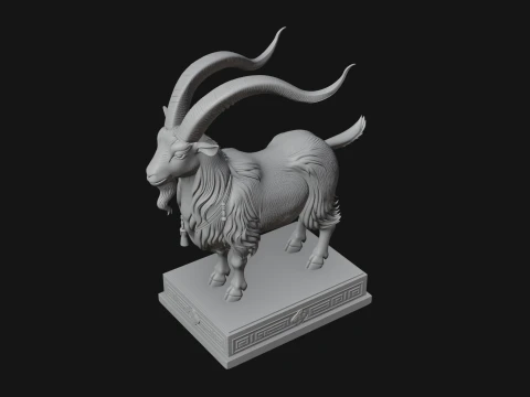Mountain Goat on Pedestal Statue Design 4 - 3D Print Model 3D Print Model