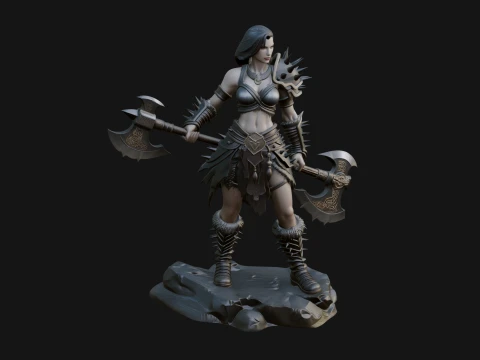 Woman Warrior with Axe Statue Design 3 - 3D Print Model 3D Print Model