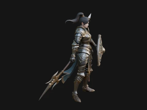 Woman Knight with Spear Statue Design 4 - 3D Print Model 3D Print Model