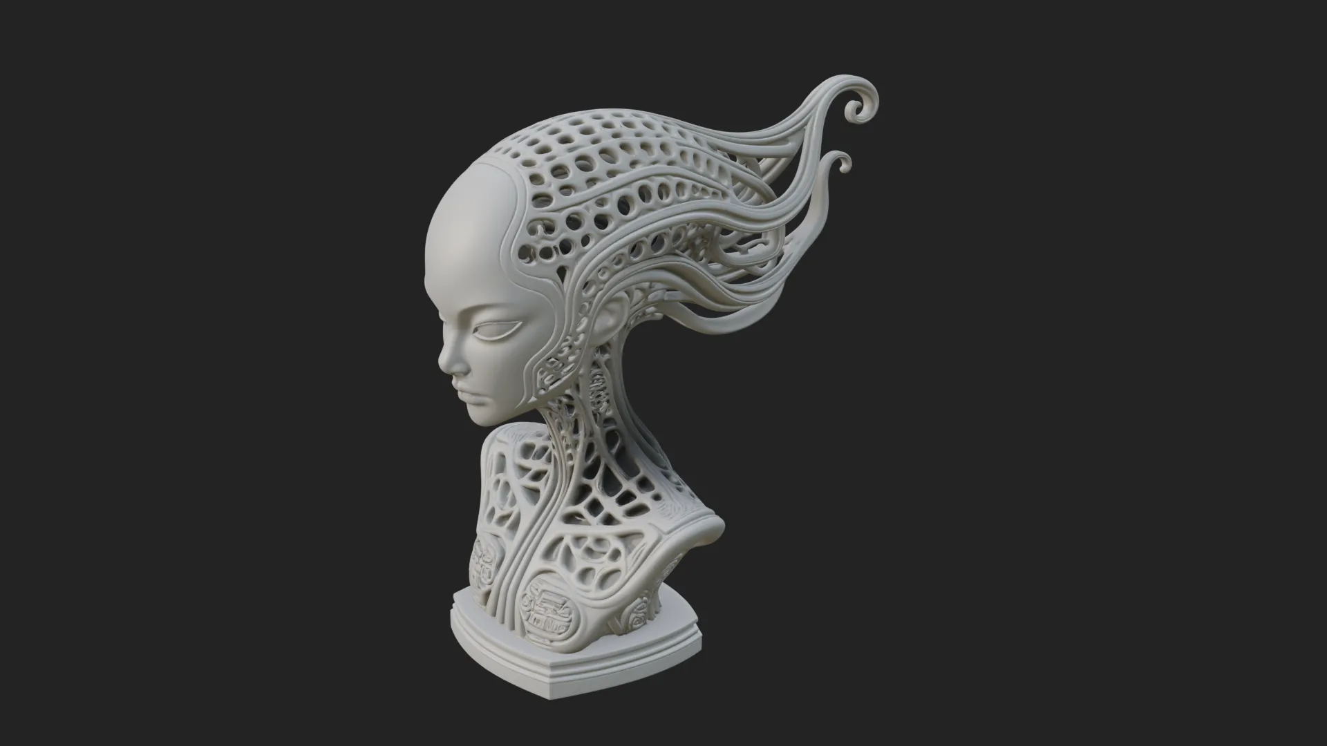 Biomechanical Alien Bust Statue Design 11 - 3D Print Model 3D Print Model .c4d .max .obj .3ds .fbx .stl .blend 