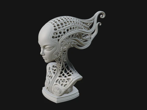 Biomechanical Alien Bust Statue Design 11 - 3D Print Model 3D Print Model