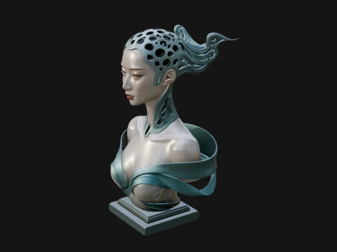Biomechanical Alien Bust Statue Design 12 - 3D Print Model 3Dプリントモデル