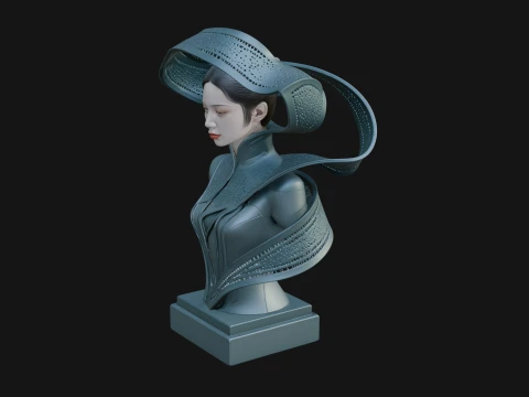Futuristic Woman Bust Statue Design 11 - 3D Print Model 3D Print Model