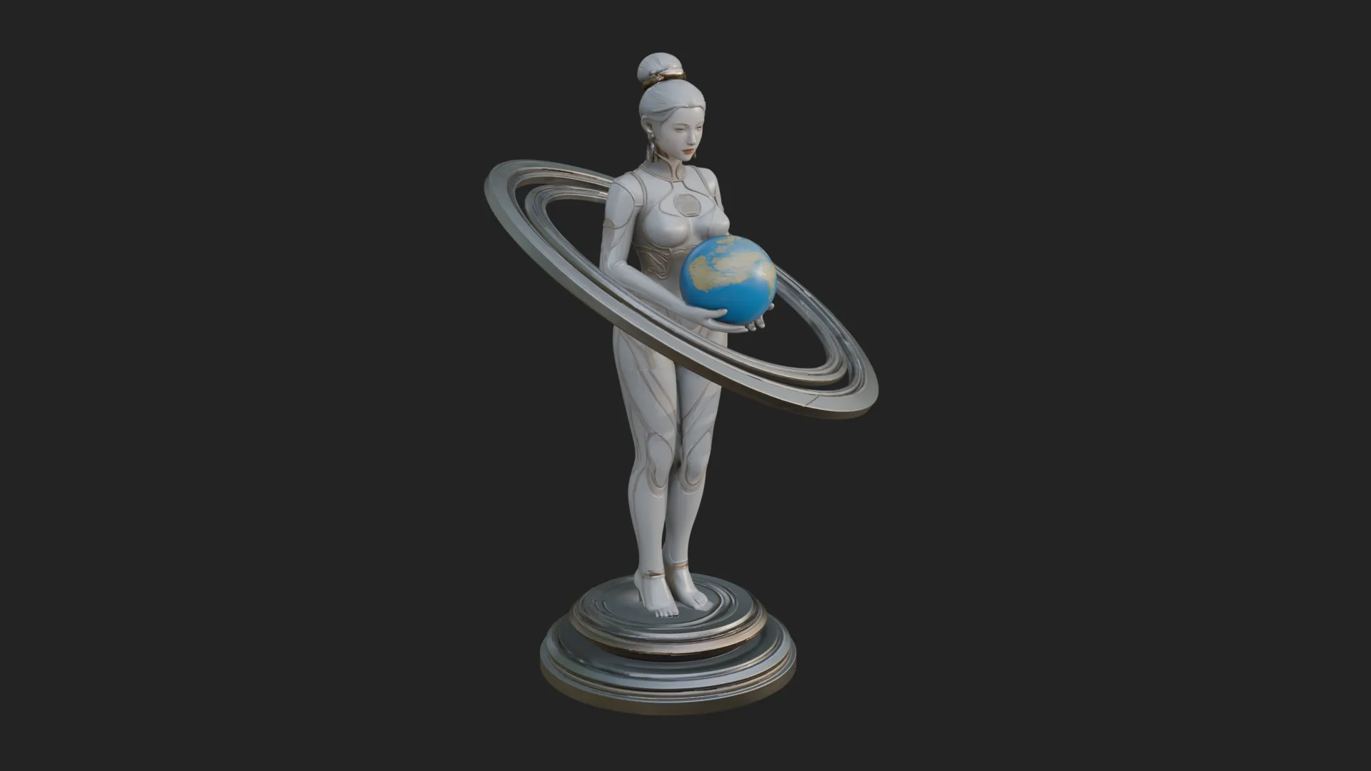 Cosmic Goddess with Rings Statue Design 4 - 3D Print Model 3D Print Model .c4d .max .obj .3ds .fbx .stl .blend 
