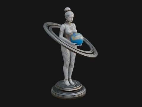 Cosmic Goddess with Rings Statue Design 4 - 3D Print Model 3D Druckmodell