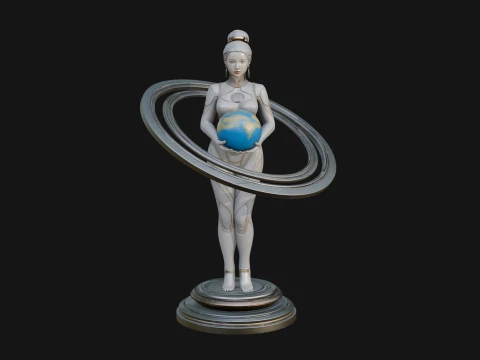 Cosmic Goddess with Rings Statue Design 4 - 3D Print Model 3D Print Model