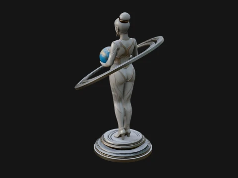 Cosmic Goddess with Rings Statue Design 4 - 3D Print Model 3D Print Model