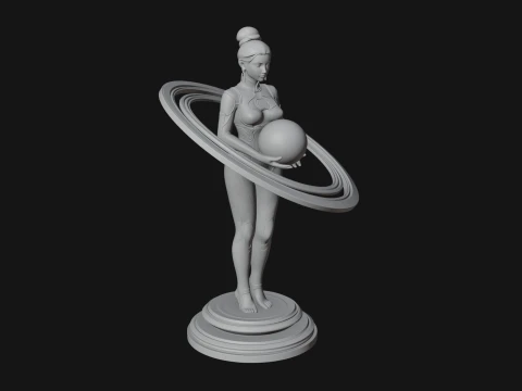 Cosmic Goddess with Rings Statue Design 4 - 3D Print Model 3D Print Model