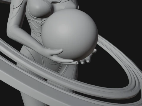 Cosmic Goddess with Rings Statue Design 4 - 3D Print Model 3D Print Model