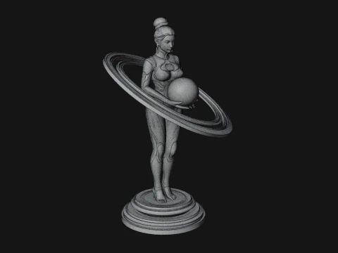 Cosmic Goddess with Rings Statue Design 4 - 3D Print Model 3D Print Model