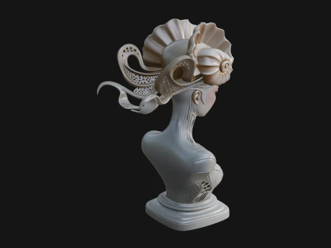 Shell Crown Woman Bust Statue Design 9 - 3D Print Model 3D Print Model