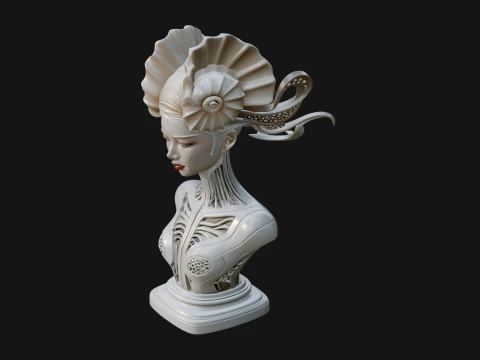 Shell Crown Woman Bust Statue Design 9 - 3D Print Model 3D printmodel