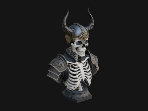 Horned Helm Skeleton Bust Statue Design 4 - 3D Print Model 3D Druckmodell