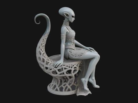 Seated Alien Woman Statue Design 4 - 3D Print Model 3D Print Model