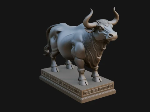 Bull on Pedestal Statue Design 4 - 3D Print Model 3D Принт Модель