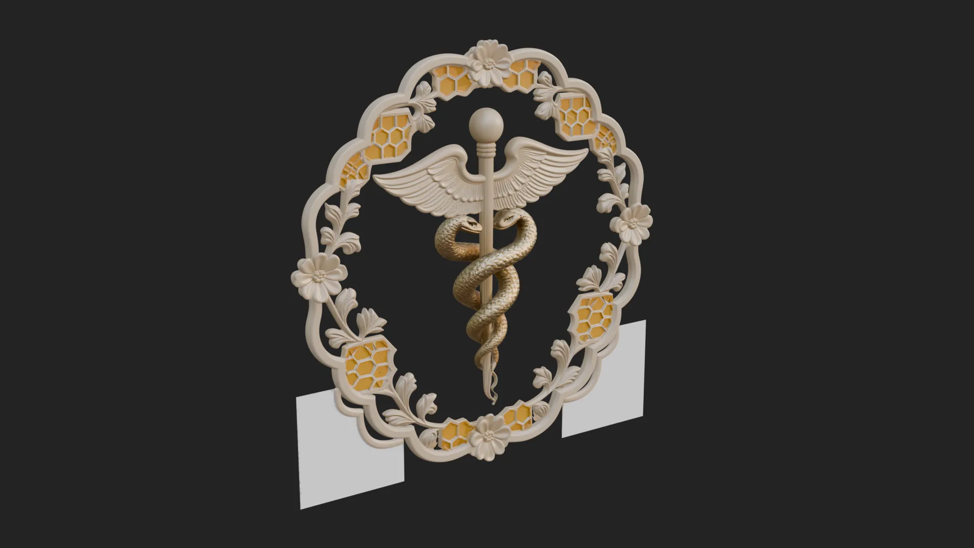 Caduceus Medical Wall Plaque Design 7 - 3D Print Model 3D Print Model .c4d .max .obj .3ds .fbx .stl .blend