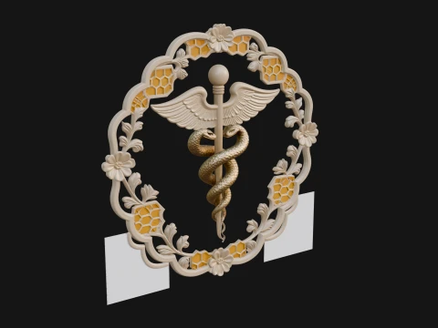 Caduceus Medical Wall Plaque Design 7 - 3D Print Model 3D Print Model