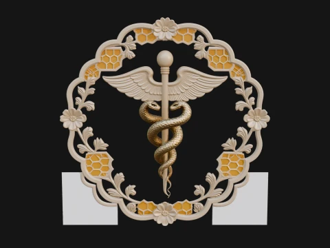 Caduceus Medical Wall Plaque Design 7 - 3D Print Model 3D Print Model