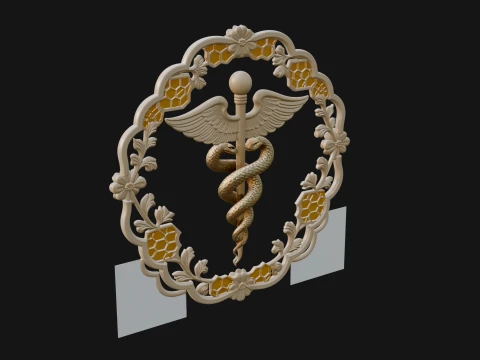 Caduceus Medical Wall Plaque Design 7 - 3D Print Model 3D Print Model
