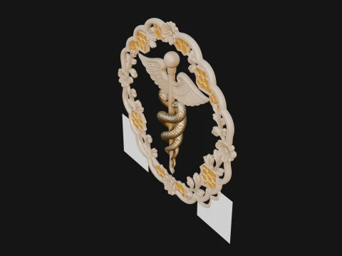 Caduceus Medical Wall Plaque Design 7 - 3D Print Model 3D Print Model