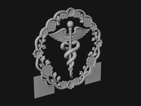 Caduceus Medical Wall Plaque Design 7 - 3D Print Model 3D Print Model