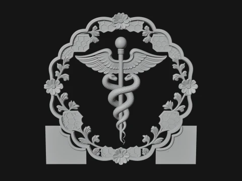 Caduceus Medical Wall Plaque Design 7 - 3D Print Model 3D Print Model