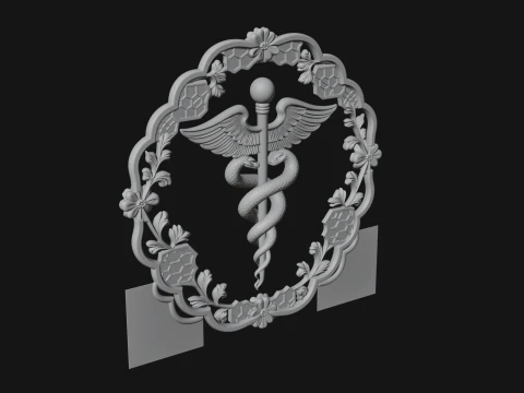 Caduceus Medical Wall Plaque Design 7 - 3D Print Model 3D Print Model