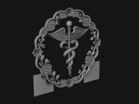 Caduceus Medical Wall Plaque Design 7 - 3D Print Model 3D Print Model