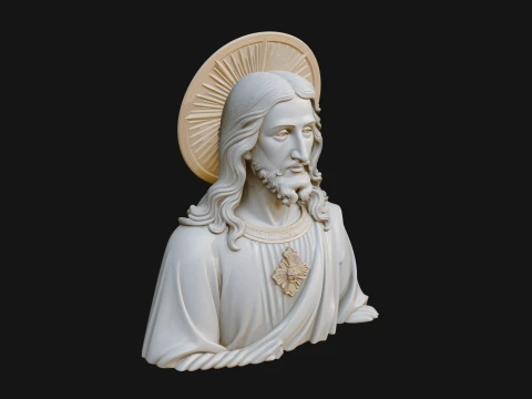Haloed Christ Relief Bust Statue Design 3 - 3D Print Model 3D Baskı Modeli