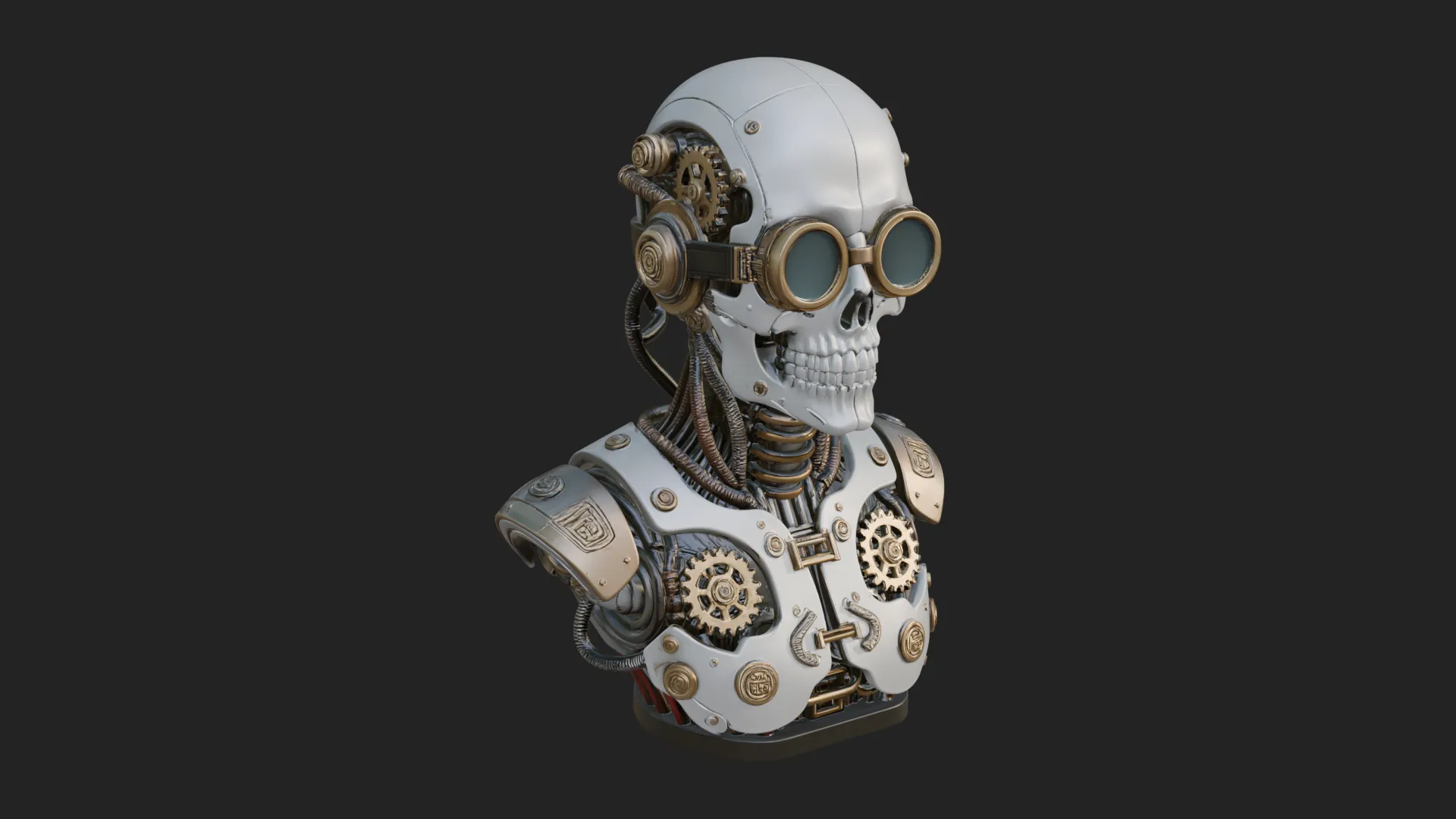 Steampunk Goggle Skull Bust Statue Design 4 - 3D Print Model 3D Print Model .c4d .max .obj .3ds .fbx .stl .blend 