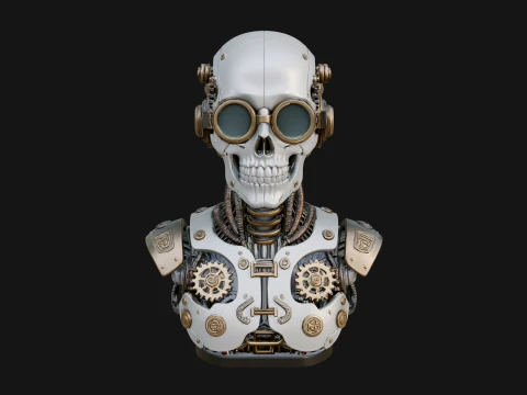 Steampunk Goggle Skull Bust Statue Design 4 - 3D Print Model 3D Print Model