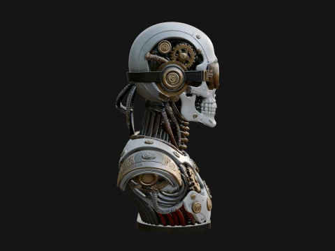 Steampunk Goggle Skull Bust Statue Design 4 - 3D Print Model 3D Print Model