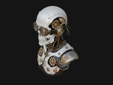 Steampunk Goggle Skull Bust Statue Design 4 - 3D Print Model 3D Print Model