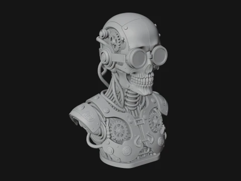 Steampunk Goggle Skull Bust Statue Design 4 - 3D Print Model 3D Print Model