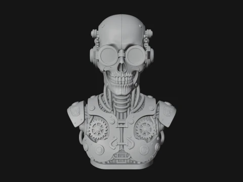 Steampunk Goggle Skull Bust Statue Design 4 - 3D Print Model 3D Print Model