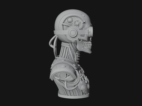 Steampunk Goggle Skull Bust Statue Design 4 - 3D Print Model 3D Print Model