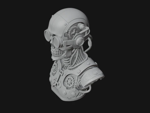 Steampunk Goggle Skull Bust Statue Design 4 - 3D Print Model 3D Print Model