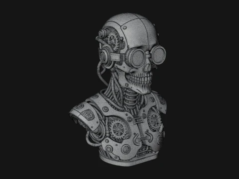 Steampunk Goggle Skull Bust Statue Design 4 - 3D Print Model 3D Print Model