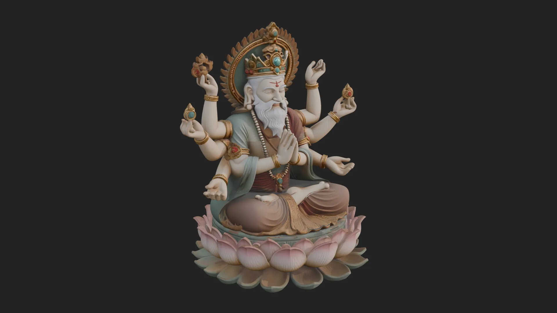 Brahma on Lotus Throne Statue Design 8 - 3D Print Model 3D Print Model .c4d .max .obj .3ds .fbx .stl .blend 