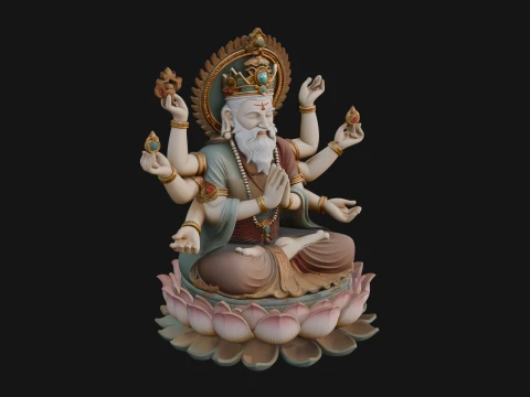 Brahma on Lotus Throne Statue Design 8 - 3D Print Model 3D Print Model
