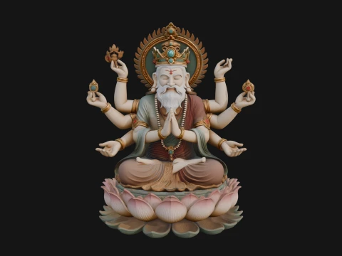 Brahma on Lotus Throne Statue Design 8 - 3D Print Model 3D Print Model