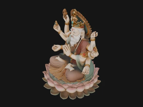 Brahma on Lotus Throne Statue Design 8 - 3D Print Model 3D Print Model
