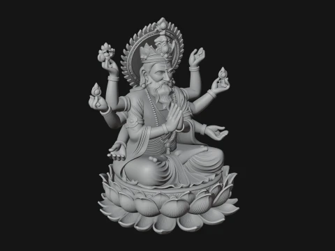 Brahma on Lotus Throne Statue Design 8 - 3D Print Model 3D Print Model