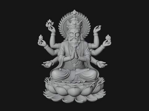 Brahma on Lotus Throne Statue Design 8 - 3D Print Model 3D Print Model