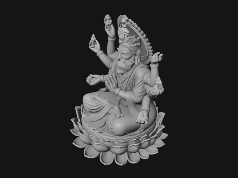 Brahma on Lotus Throne Statue Design 8 - 3D Print Model 3D Print Model