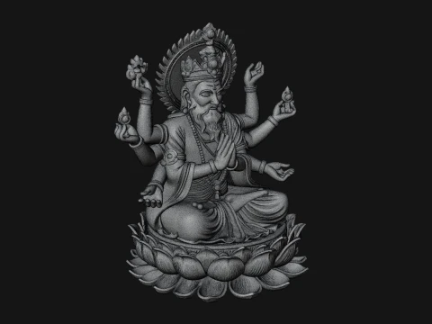 Brahma on Lotus Throne Statue Design 8 - 3D Print Model 3D Print Model