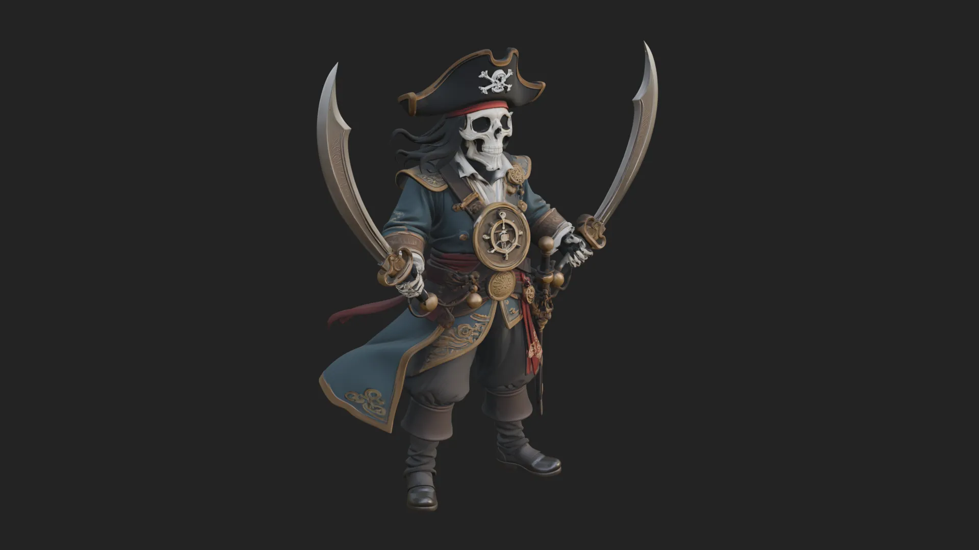 Skeleton Pirate Captain Statue Design 5 - 3D Print Model 3D Print Model .c4d .max .obj .3ds .fbx .stl .blend 