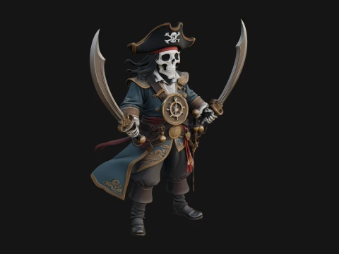 Skeleton Pirate Captain Statue Design 5 - 3D Print Model 3D Print Model